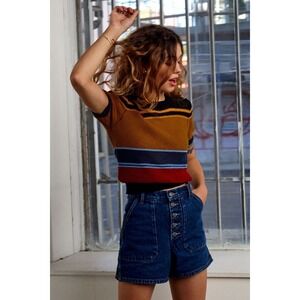 RVCA Womens Striped Short Sleeve Knit Sweater Top WLVV04BR Multi Color Medium